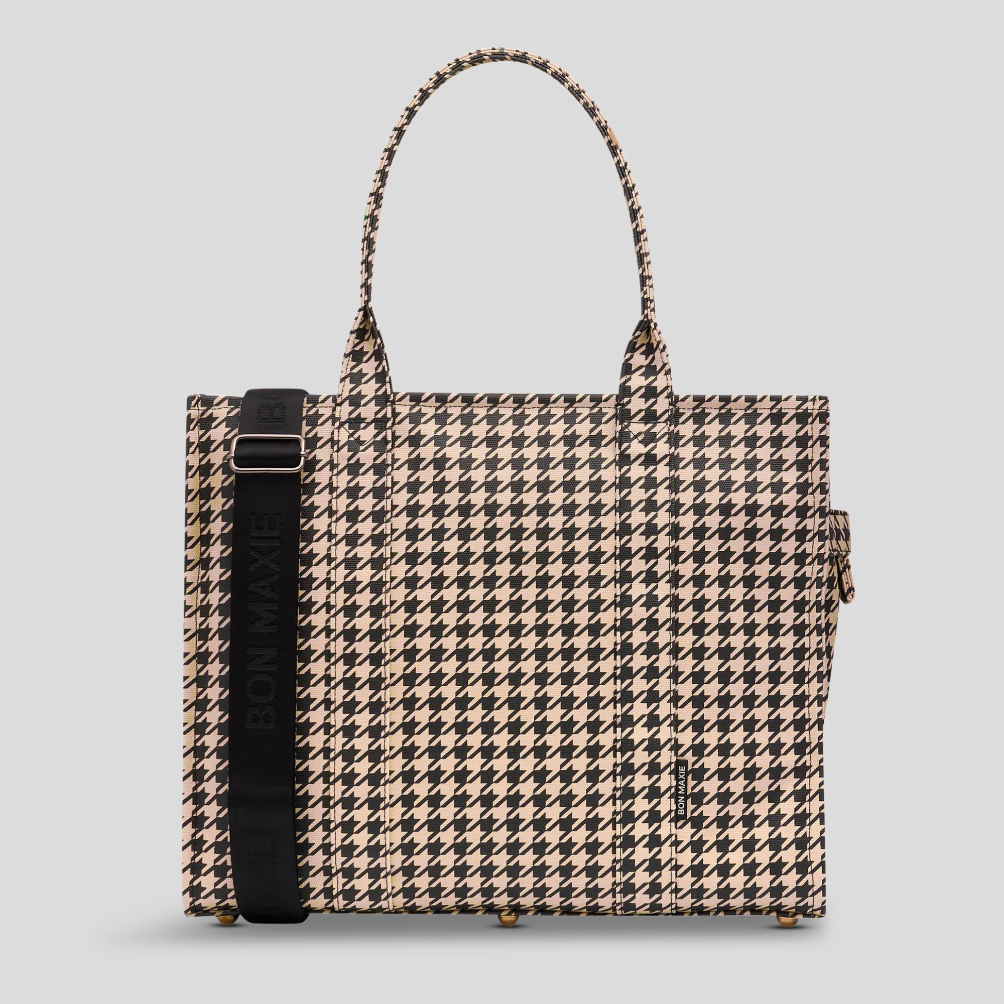 Large Bon Vivant Structured Tote Bag -- Black Houndstooth