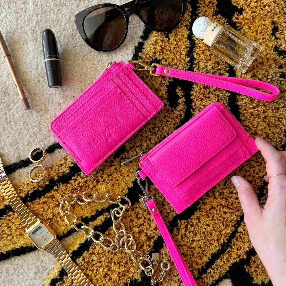 Everyday Mini Wallet - Neon Pink Wallets Brushed Gold