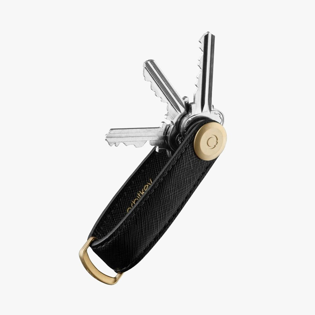 Orbitkey Leather Key Organiser - Liquorice Saffiano Keyrings BLACK SAFFIANO / GOLD