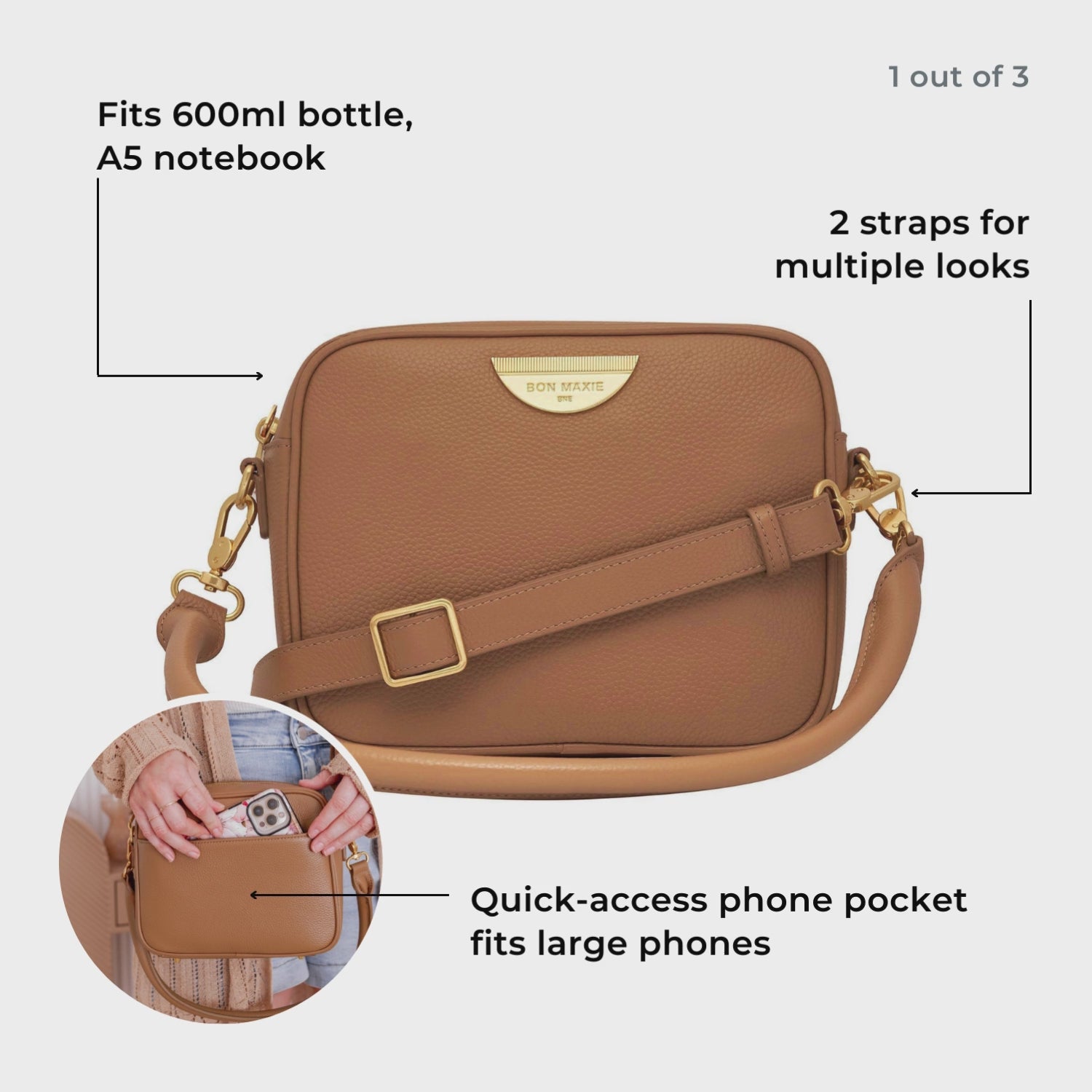 Load video: Classic Leather Sidekick Crossbody Bag -- Tan