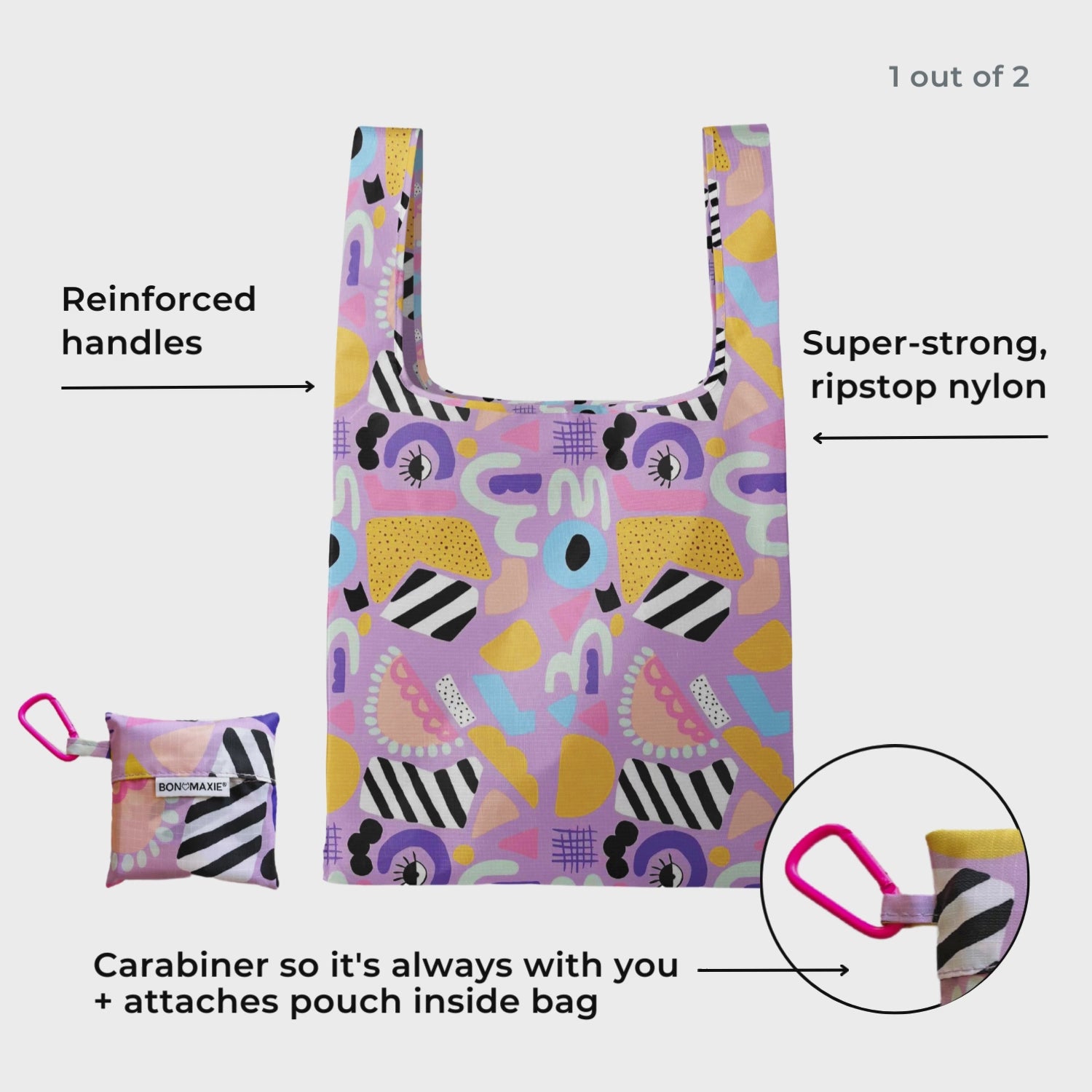 Load video: Reusable Shopping Bag - 2 Sizes -- Neon Pink Gingham