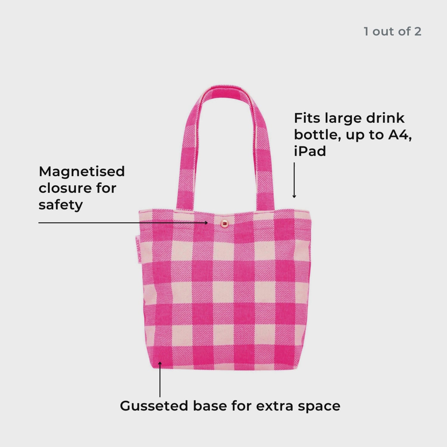 Load video: Bonnie Tote Bag Neon Pink Gingham