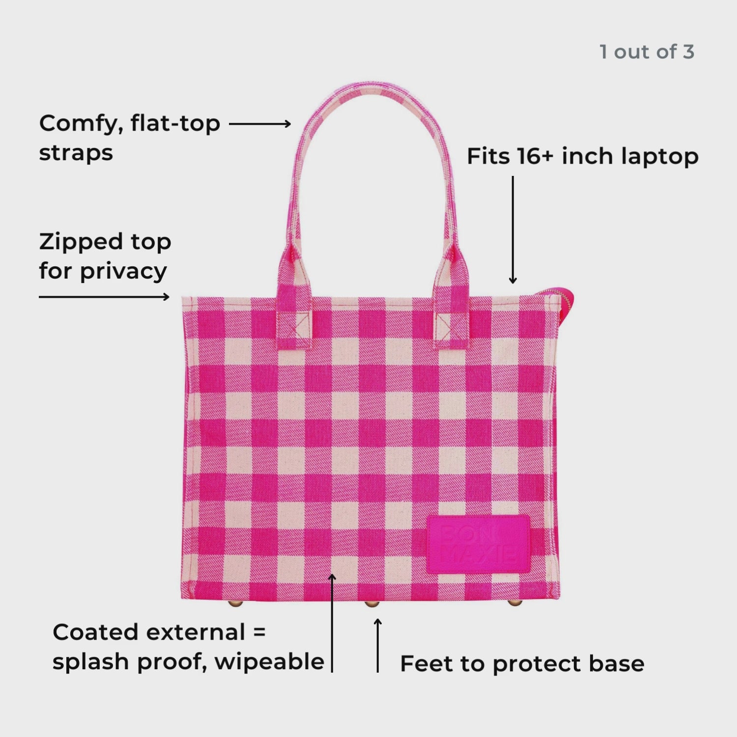 Load video: Large Bon Vivant Structured Tote Bag -- Almond Gingham