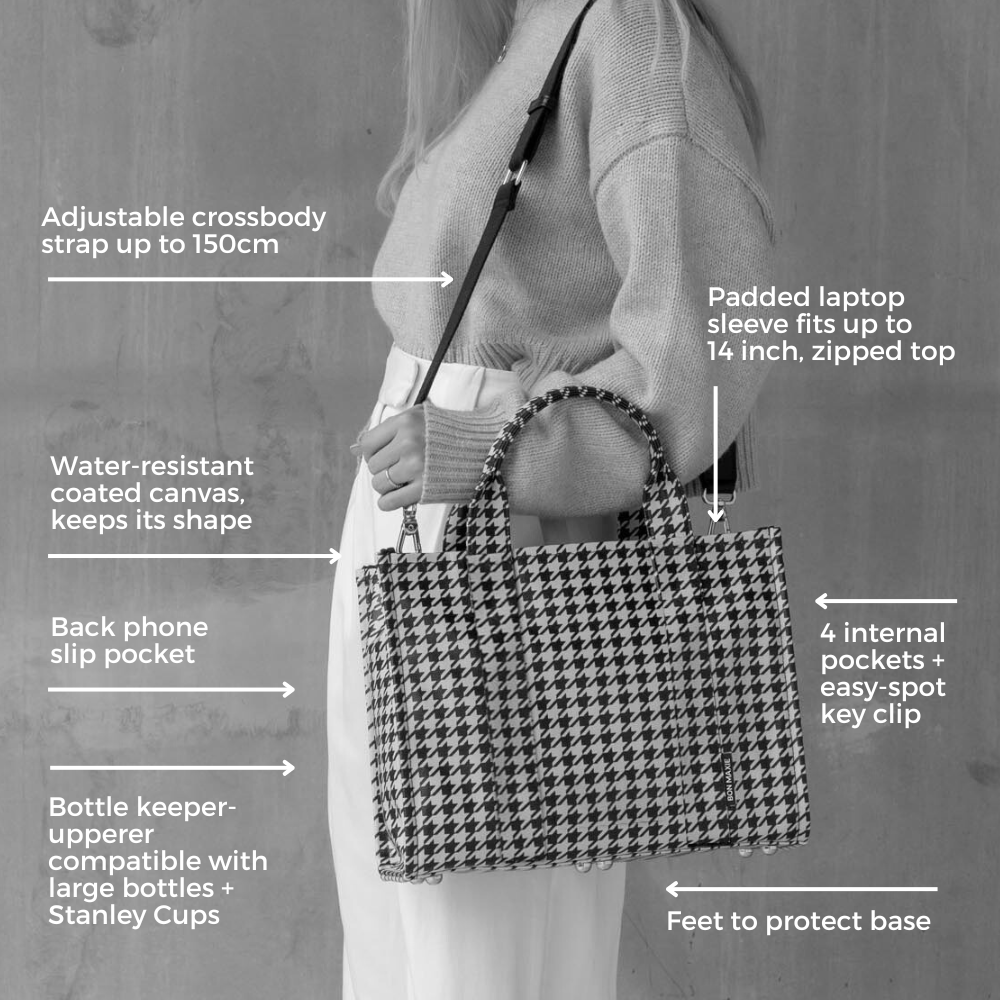 Small Bon Vivant Structured Tote Bag -- Black Gingham