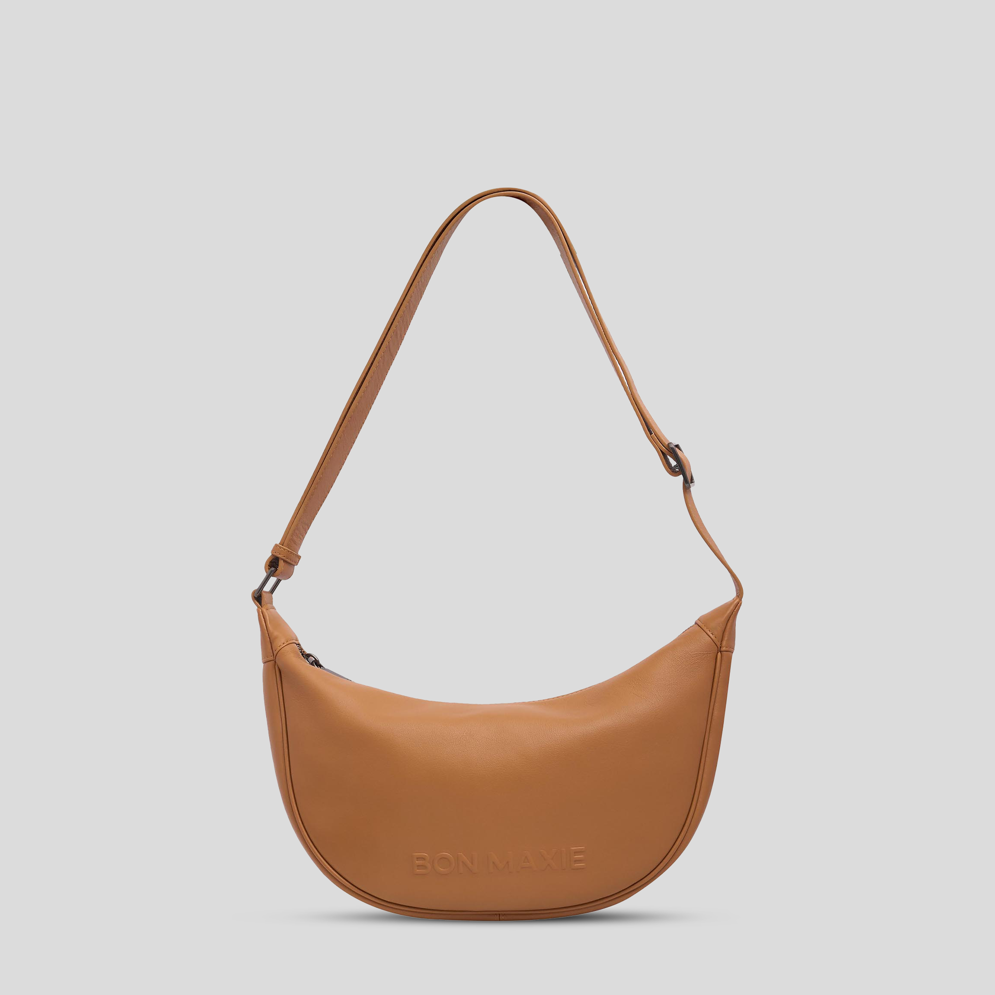 Slouchy Leather Crescent Crossbody Bag -- Tan