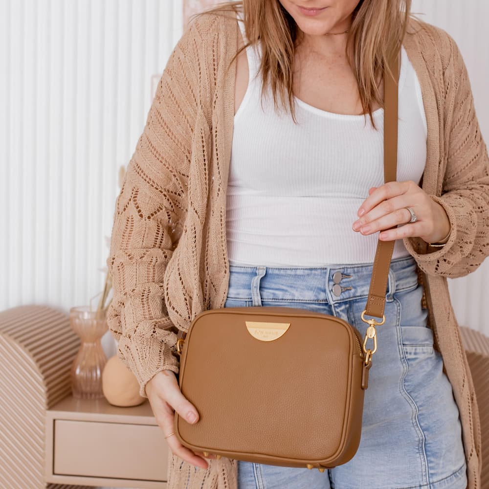 Classic Leather Sidekick Crossbody Bag - Tan Bags Brushed Gold